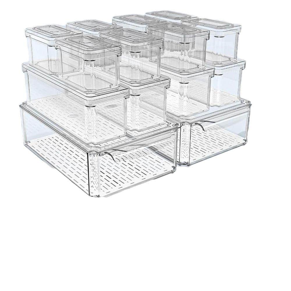 Stackable Fridge Organizer Bins with Lids, BPA-Free Plastic