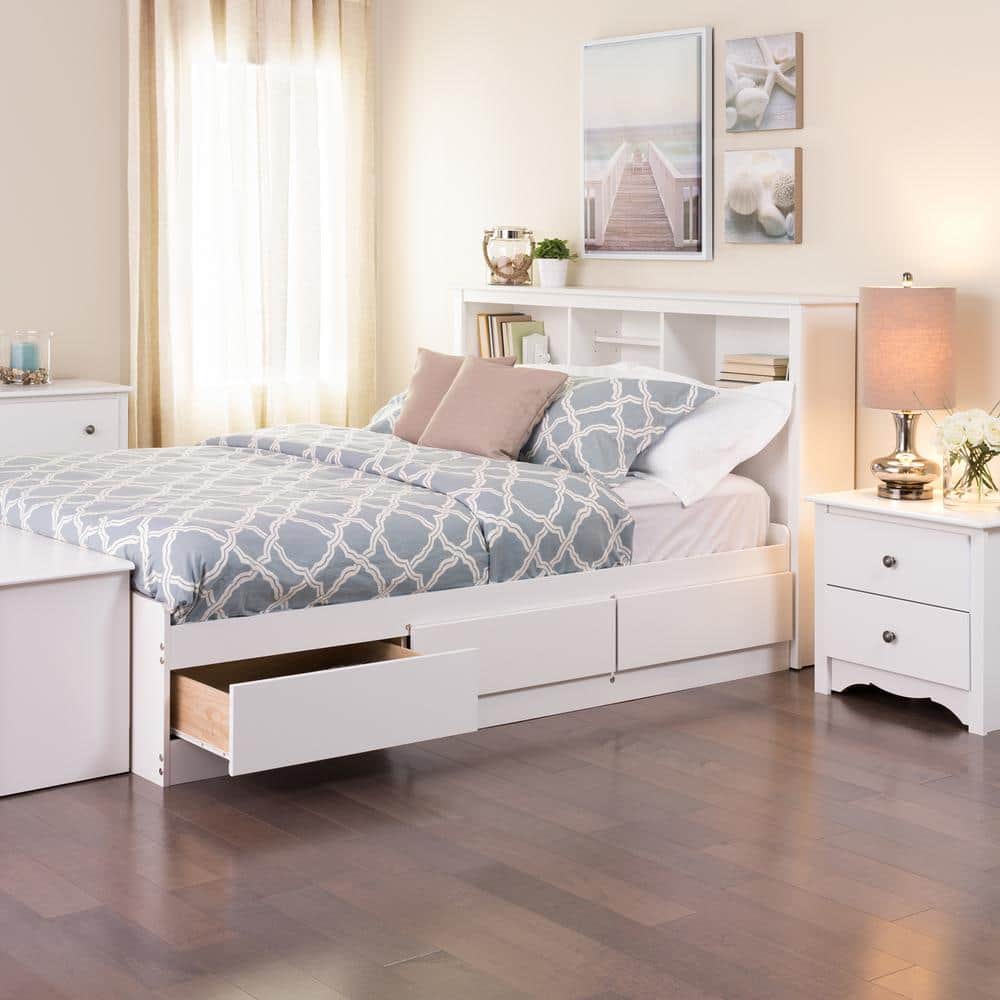 Queen Pine Wood Frame Platform Bed with Storage Drawers