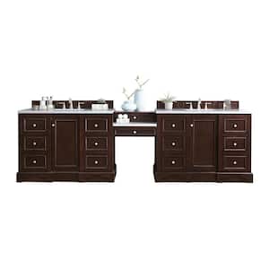 De Soto 120.5 in. W x 23.5 in.D x 36.3 in. H Double Bath Vanity in Burnished Mahogany with Quartz Top in Classic White