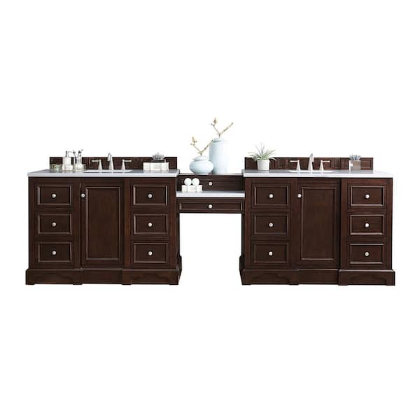 James Martin Vanities De Soto 120.5 in. W x 23.5 in.D x 36.3 in. H Double Bath Vanity in Burnished Mahogany with Quartz Top in Classic White