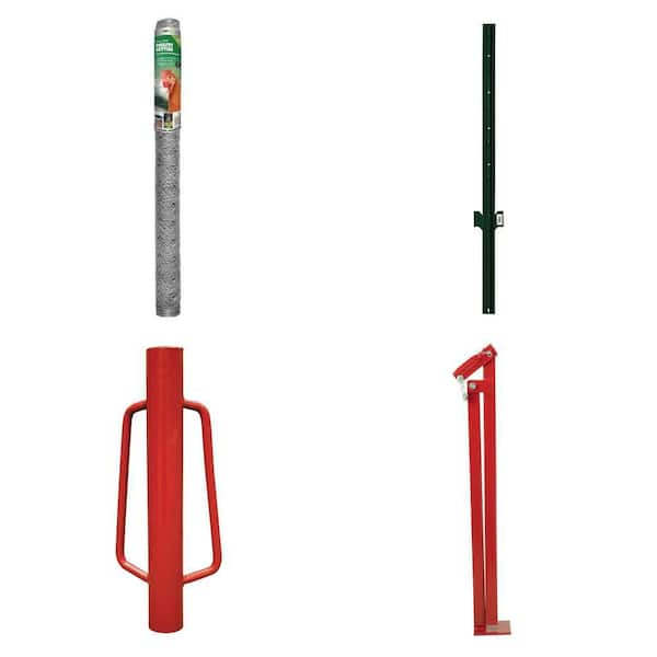 2 in. x 3 ft. x 50 ft. Poultry Netting, 1-1/8 in. x 4 ft. Steel U Post, Post Driver and 38 in. Fence Puller Combo