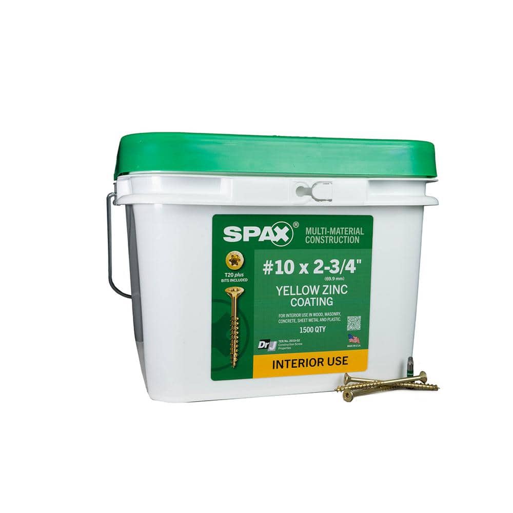 "#10 x 2-3/4 in. Interior Flat Head Wood Screws Construction Framing Torx T-Star Plus (1500 Each) Bulk Pail Bit Included" price history on PriceWatchPro