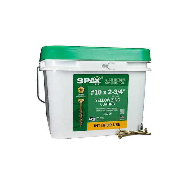 SPAX #10 x 2-3/4 in. Interior Flat Head Wood Screws Construction Framing Torx T-Star Plus (1500 Each) Bulk Pail Bit Included