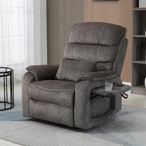 Dual OKIN Motor Chenille Recliner Chair with Massage, Heating, Wireless Charging and Cup Holder - Grey