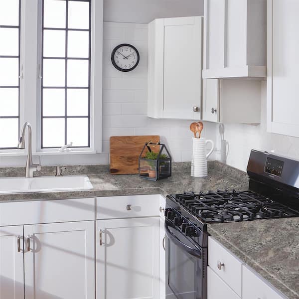 Hampton Bay 6 ft Straight Laminate Countertop Kit Included in Gloss Calcutta Marble with Full Wrap Ogee Edge & Backsplash