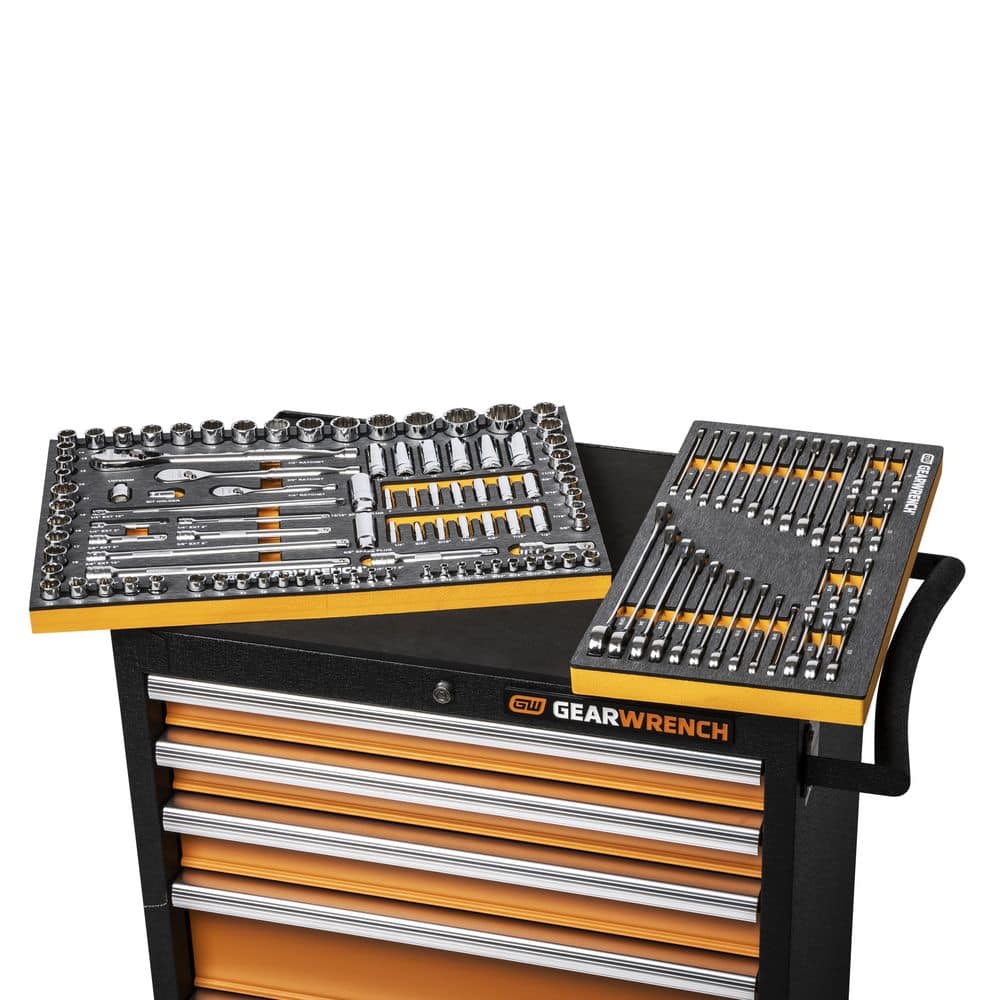 GEARWRENCH 120XP 1 4 in. x 3 8 in. and 1 2 in. Drive Mechanics Tool Set in EVA with 26 in. Rolling Cabinet 126 Pieces GW126CABNTCB The Home Depot
