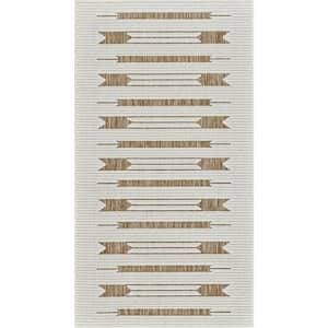 Maise Beige Brown 3 ft. x 5 ft. Modern Abstract Indoor Outdoor Doormat Area Rug