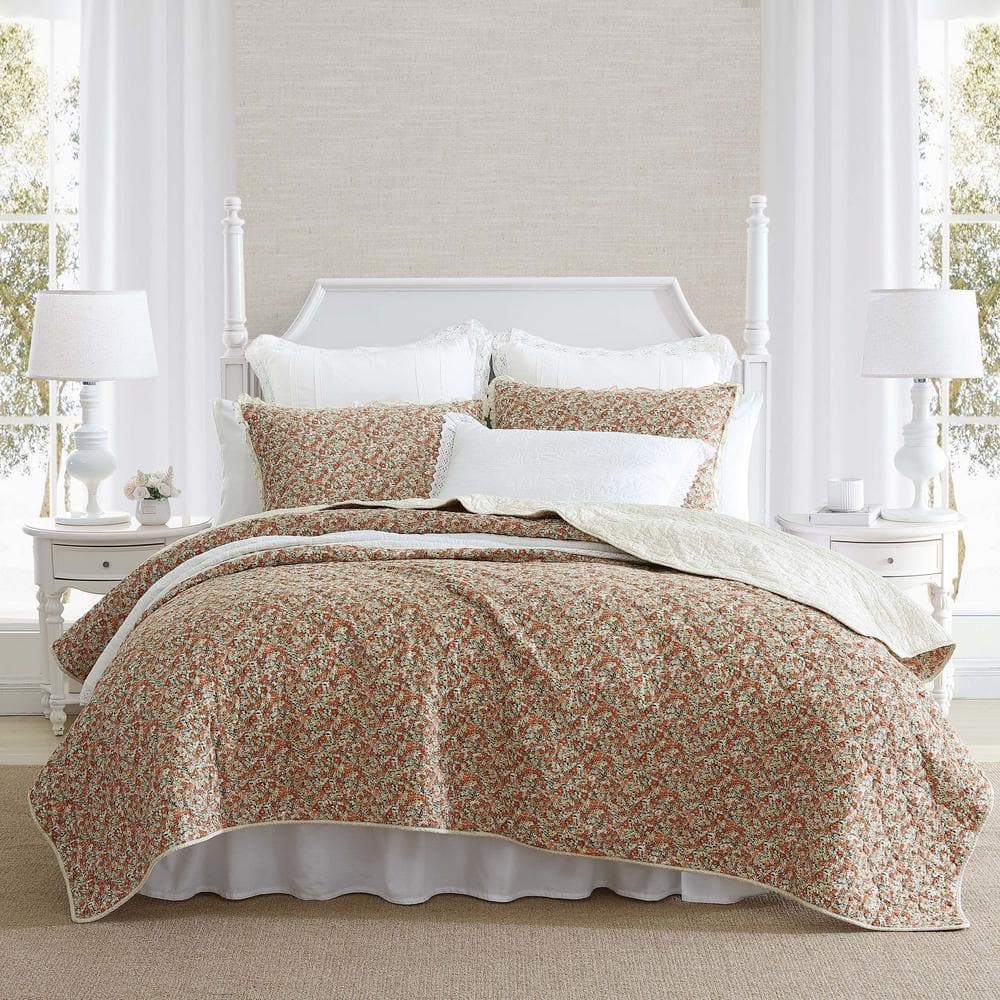 Laura Ashley Loveston 3-Pcs Red Reversible Cotton King Quilt Set