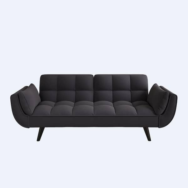 74 in.Black Polyester Twin Size Sofa Bed with 2-Pillows