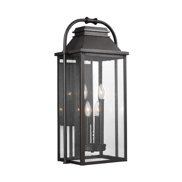 Wellsworth 4-Light Antique Bronze Outdoor 27 in. Wall Lantern Sconce