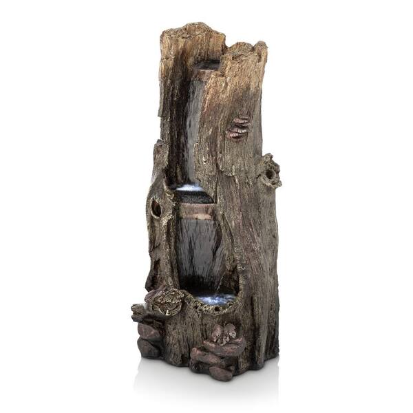 41 in. Tall Outdoor Rainforest Waterfall Tree Trunk Fountain with LED Lights