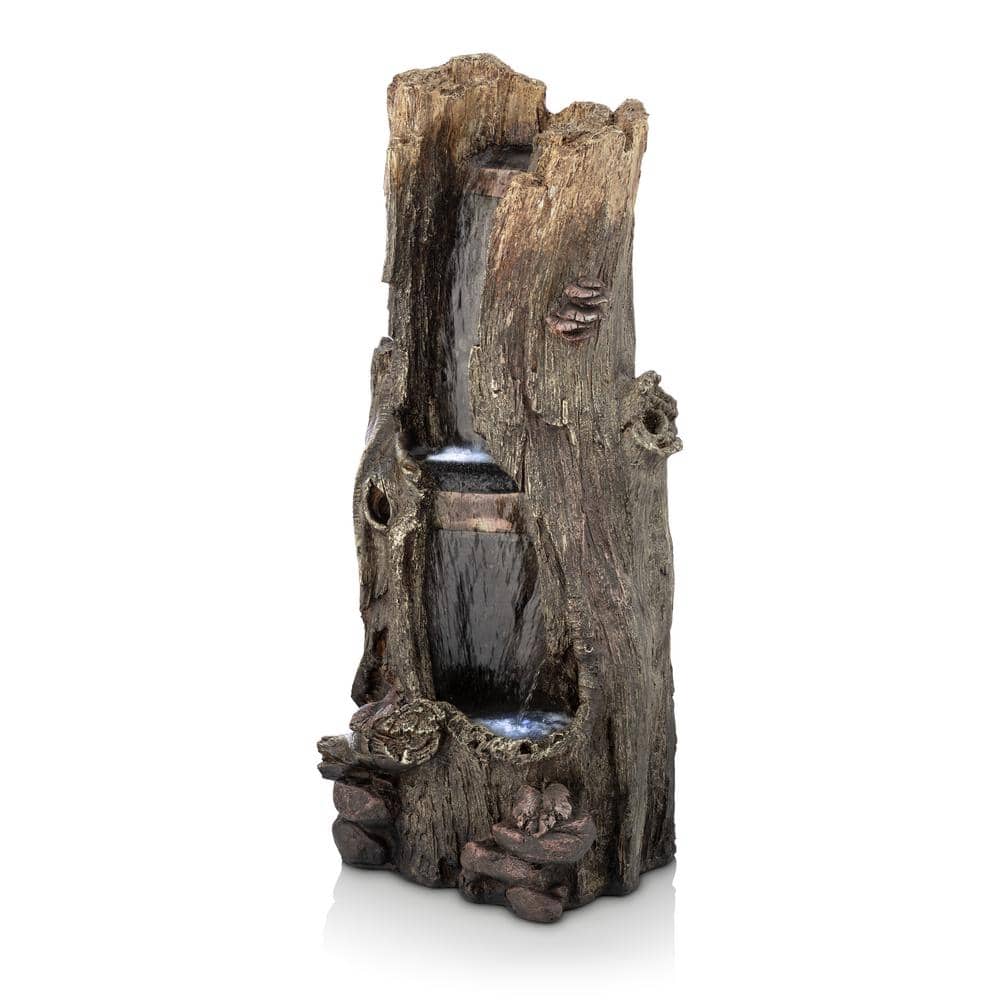 41" Tall Outdoor Tree Trunk Waterfall Fountain with LED Lights