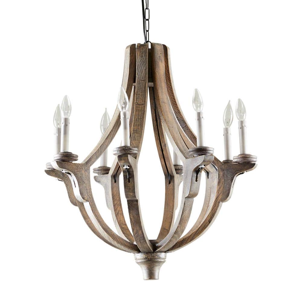 Rustic Brown Wood 8-Light Bell Form Chandelier