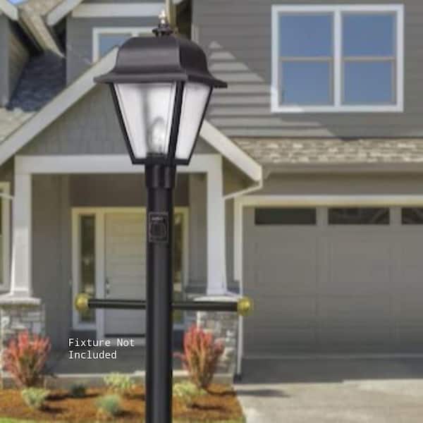 8 ft. Black Outdoor Direct Burial Lamp Post with Cross Arm and Grounded Convenience Outlet fits 3 in. Post Top Fixtures