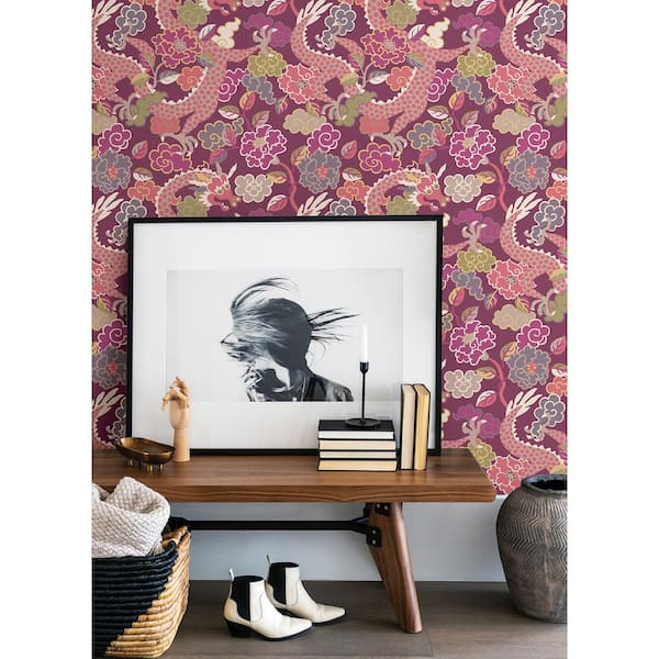 Yanci Purple Plum Dragon Metallic Non Woven Wallpaper Roll