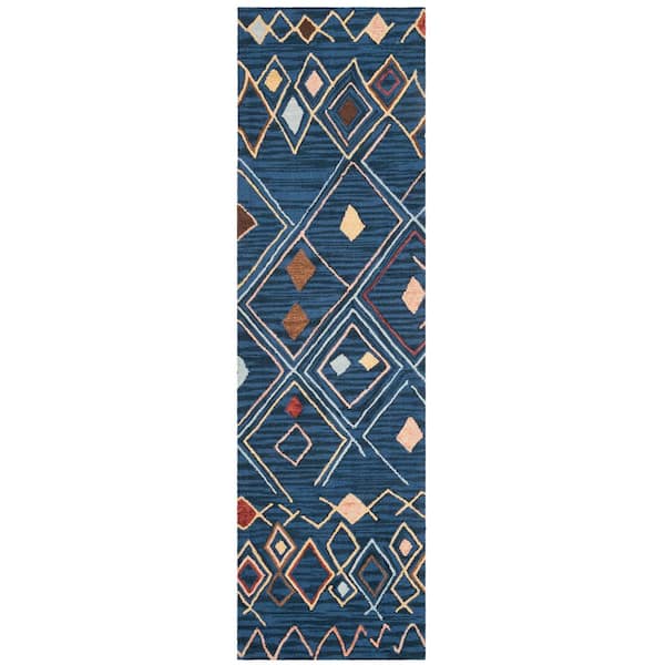 Suzani 2 ft. x 6 ft. Blue/Multi Geometric Runner Rug