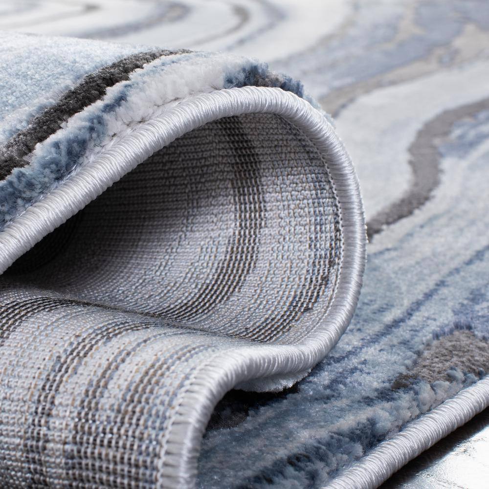 Abstract Blue-Grey Swirl Synthetic 27'' Hand-Knotted Runner Rug