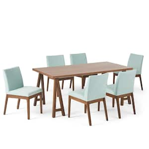 Kwame 7-Piece Rectangle Wood Top Mint and Walnut Standard Height Table Set