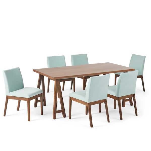 Noble House Kwame 7-Piece Rectangle Wood Top Mint and Walnut Standard Height Table Set