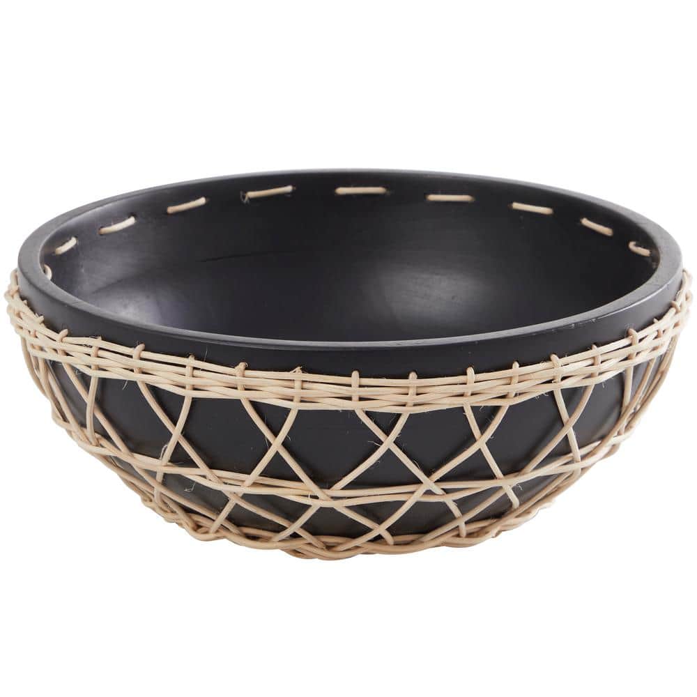 Neyla Black and Natural Handmade Mango Wood Decorative Bowl