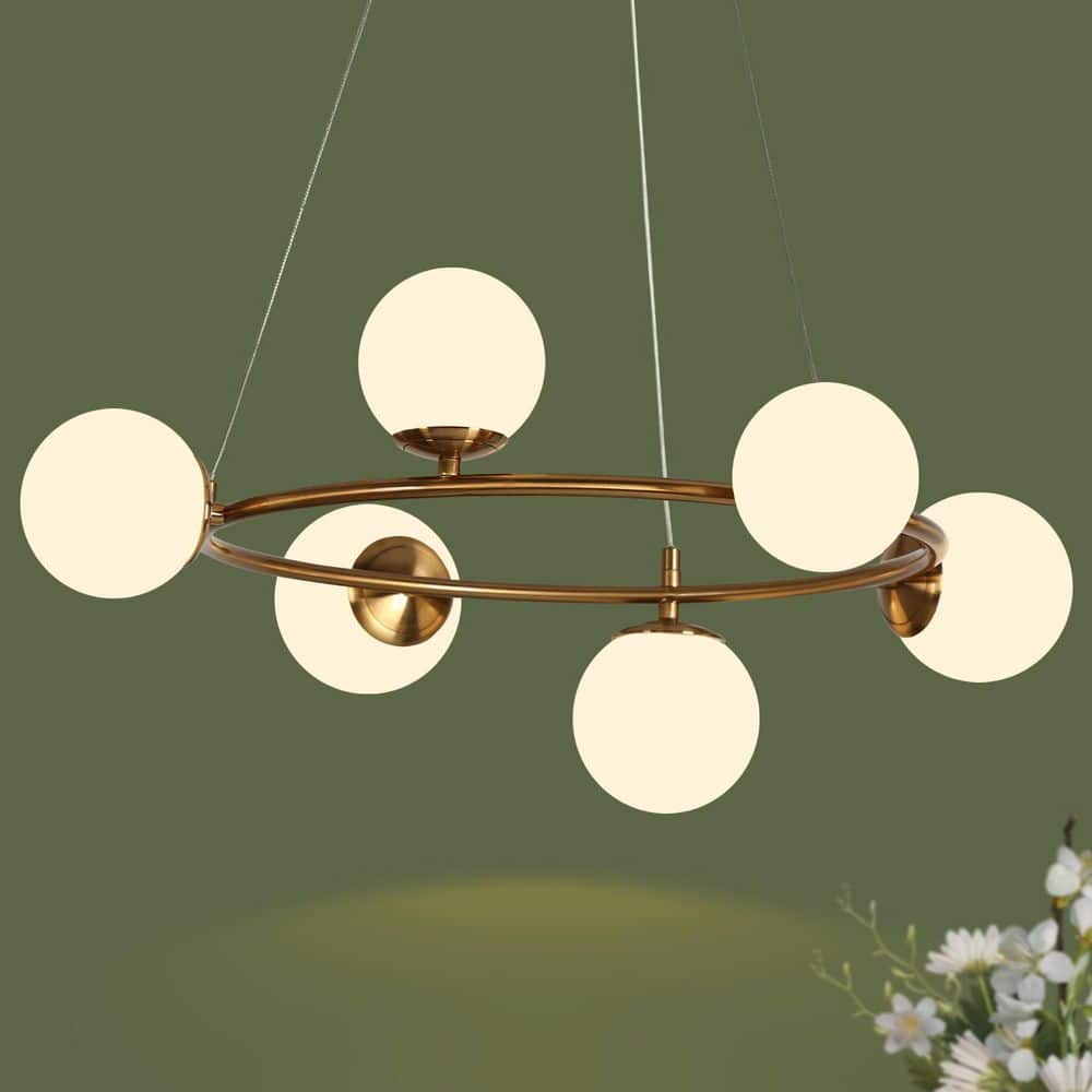 Zevni Modern Mid-Century 6-Light Brass Wagon Wheel Integrated LED