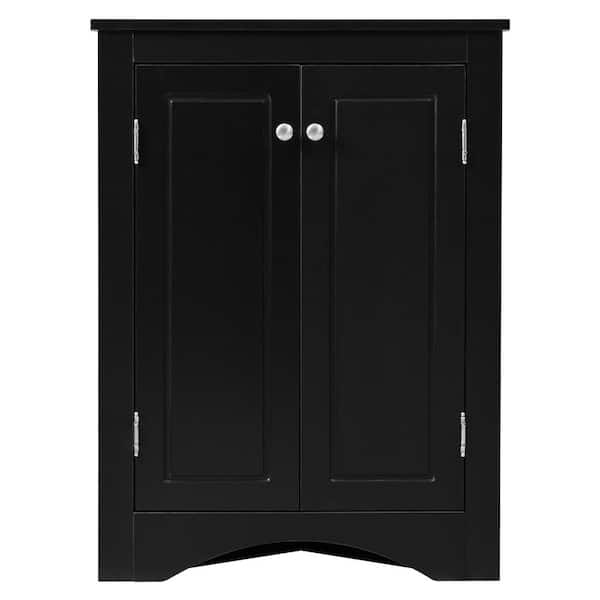 23.6 in. W x 17.2 in. D x 31.5 in. H in Black MDF Freestanding Triangle Corner Linen Cabinet with Adjustable Shelves