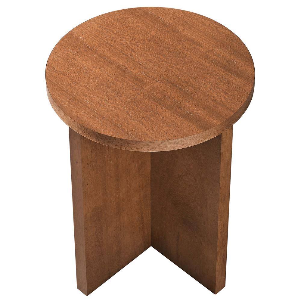 Silas Round Walnut Wood Side Table with X-Frame Base