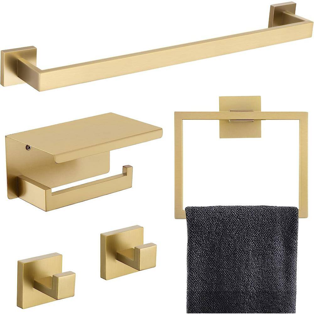 23.6 in. Wall Mounted, Towel Bar in Gold, 5-Piece
