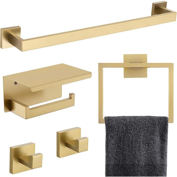 Dyiom 23.6 in. Wall Mounted, Towel Bar in Gold, 5-Piece