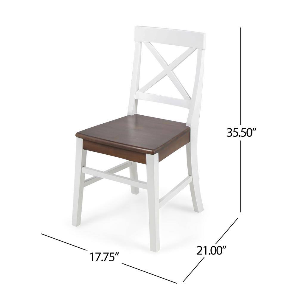 White and Walnut Cross Back Farmhouse Dining Chairs