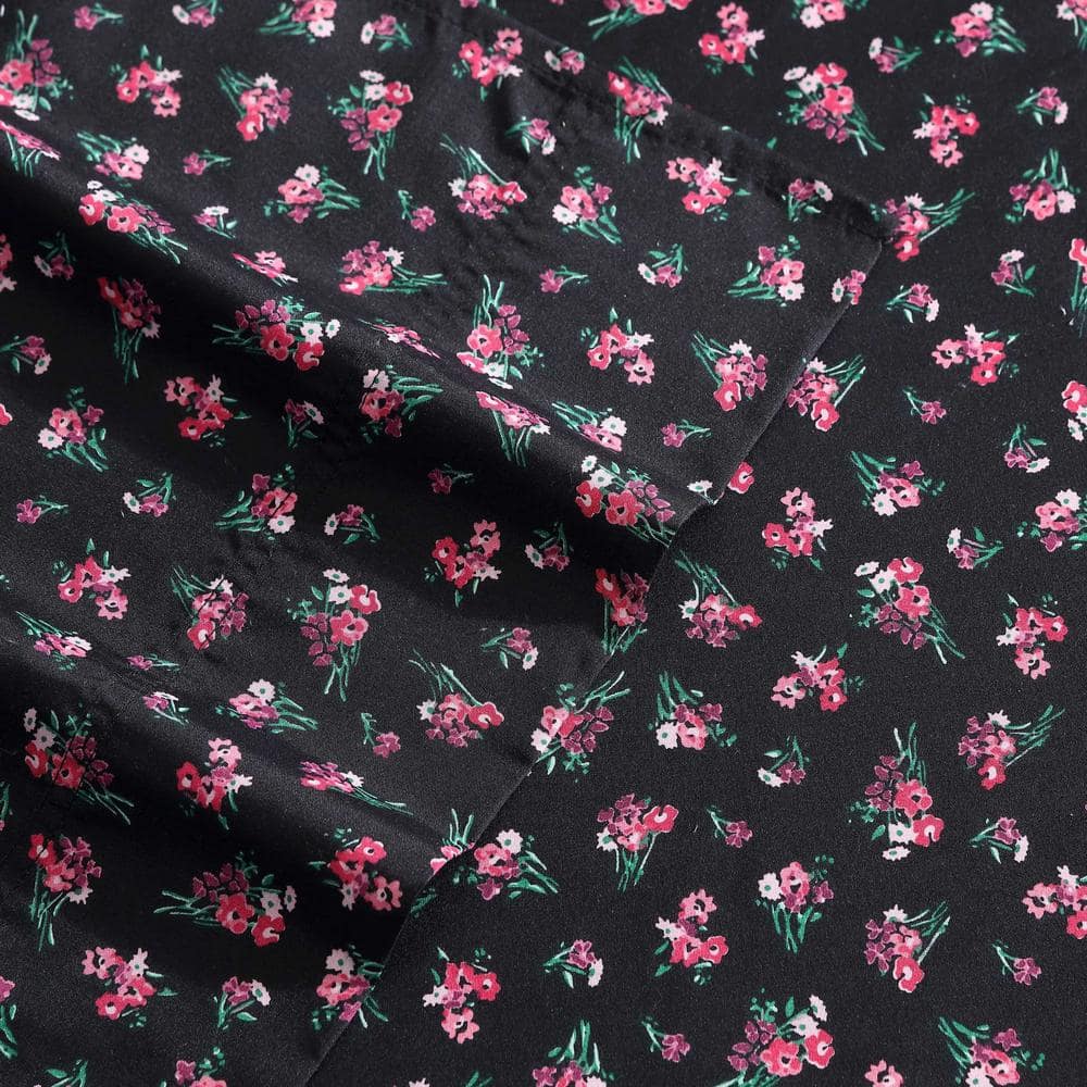 Full Black Floral Microfiber Sheet Set
