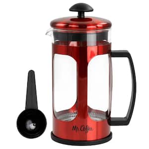 3- Cup Glass and Stainless Steel French Press Coffee Maker in Red