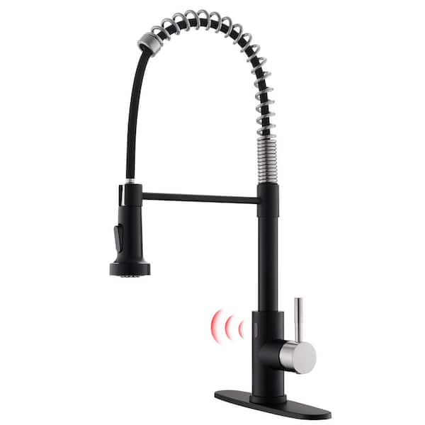 Unbranded Touchless Sensor Single Handle Pull-Down Sprayer Kitchen Faucet with Deck Plate in Matte Black and Brushed Nickel