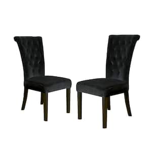 Venetian Black Velvet Tufted Dining Chairs (Set of 2)