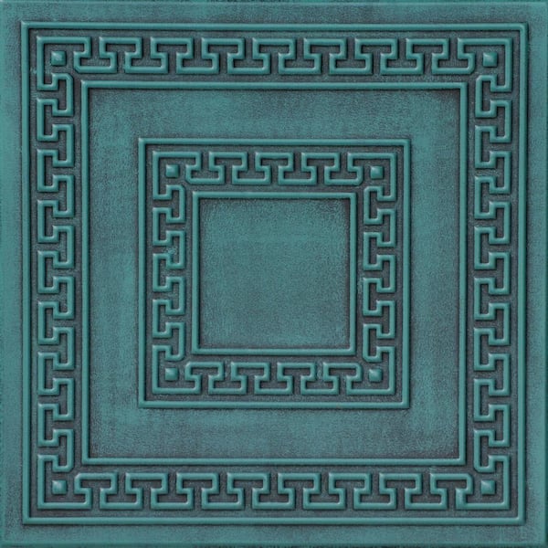 A La Maison Ceilings Greek Key Antique Green 1.6 ft. x 1.6 ft. Decorative Foam Glue Up Ceiling Tile (21.6 sq. ft./case)