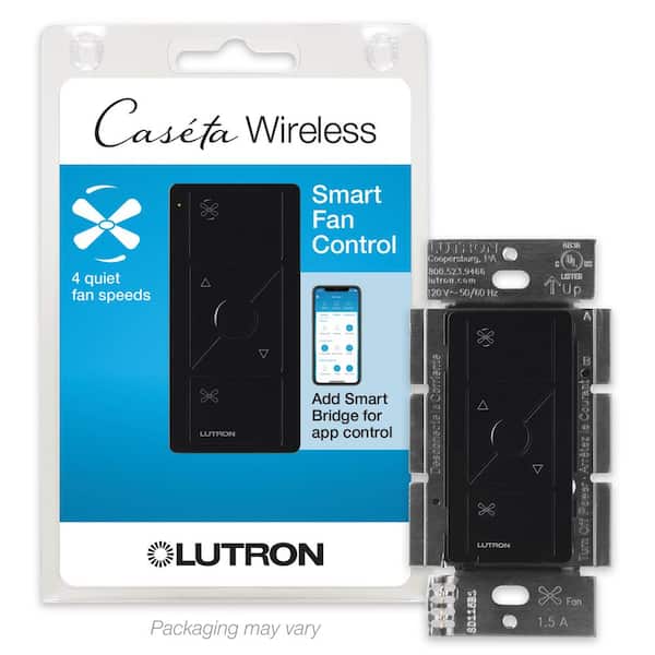 Lutron Caseta Smart Fan Speed Control, for Pull Chain Fans, 1.5-Amp/Single Pole, Black (PD-FSQN-BL)