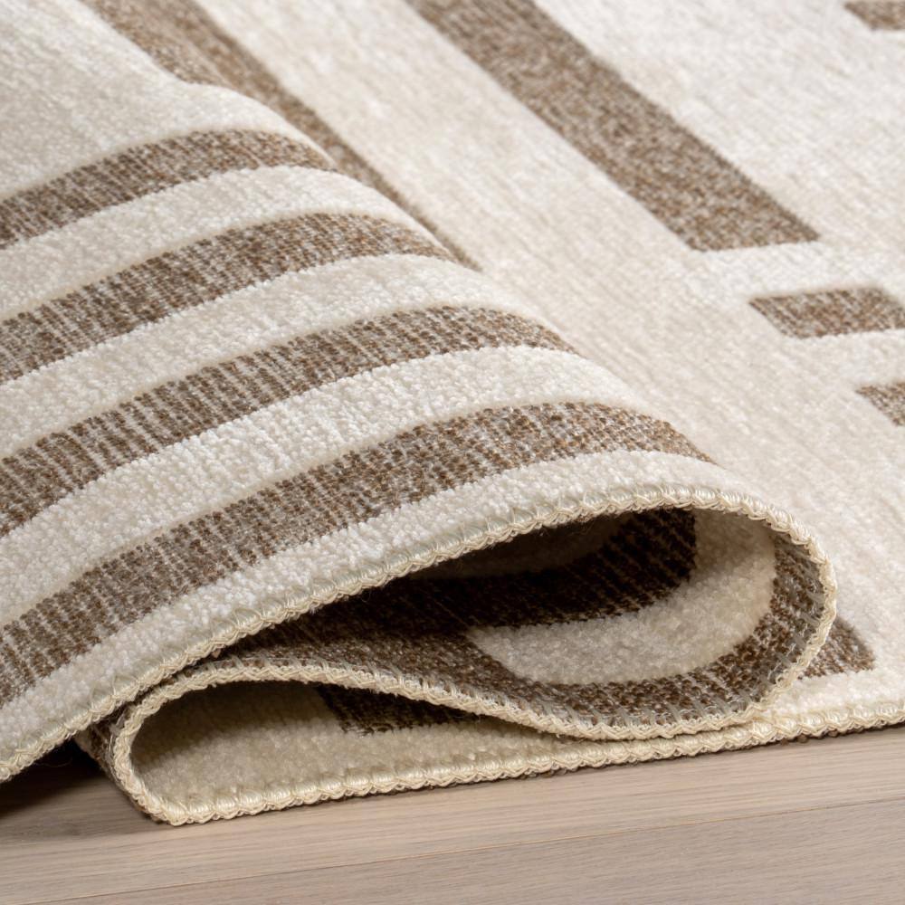 Mina Beige and Brown Geometric Reversible Washable Area Rug