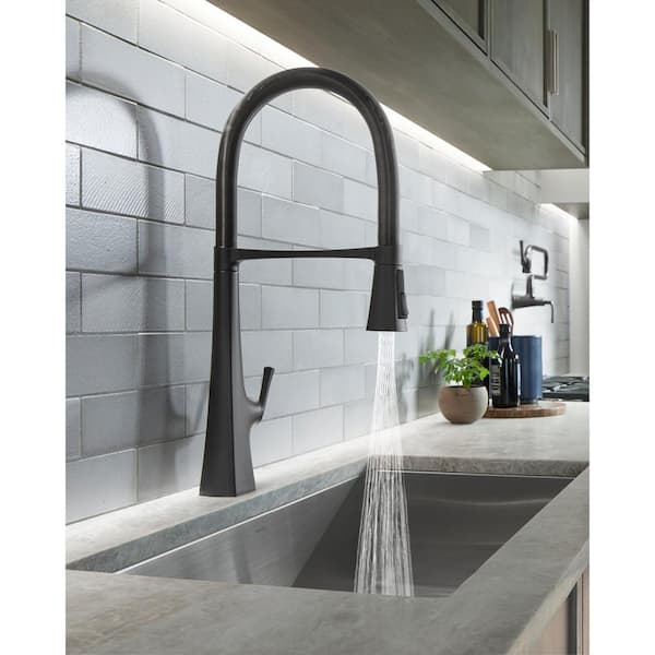 KOHLER Tournant Single Handle Semi-Professional Kitchen Sink Faucet with 3-Function Sprayhead in Vibrant Titanium