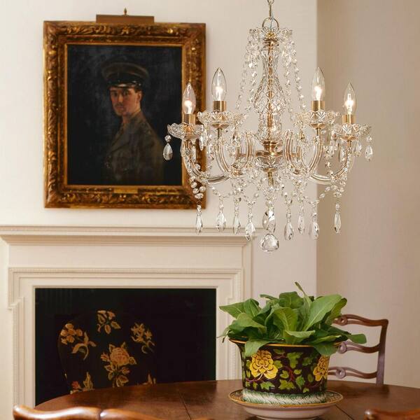 Rennnsan Soralis 18.9 in. 5-Light Brass Crystal Chandelier with