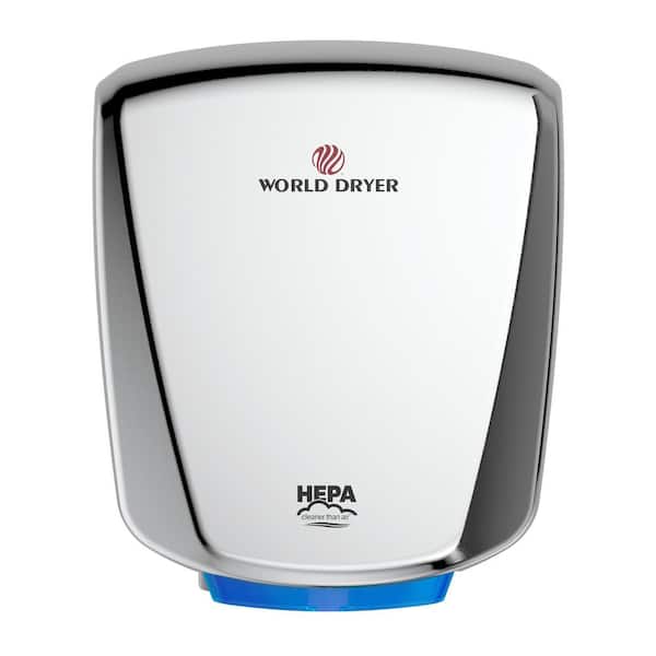 WORLD DRYER HEPA-Filtered VERDEdri, Brushed S/S, Surface-Mounted ADA Compliant, Energy-Efficient High-Speed Dryer, Universal Volt