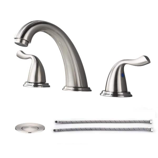 PROOX 8 in. Widespread Double Handle Bathroom Faucet with Pop Up Drain in Brushed Nickel