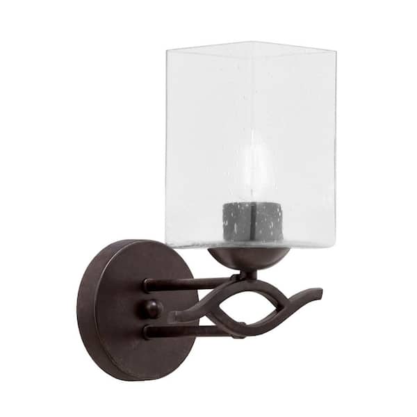 Unbranded Revo 1-Light Dark Granite Wall Sconce 4 in. Square Clear Bubble Glass