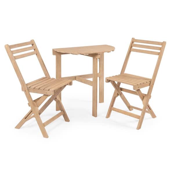 JONATHAN Y Cadiz Classic French Country 3-Piece Acacia Wood Half-Round Outdoor Folding Bistro Set, Light Teak