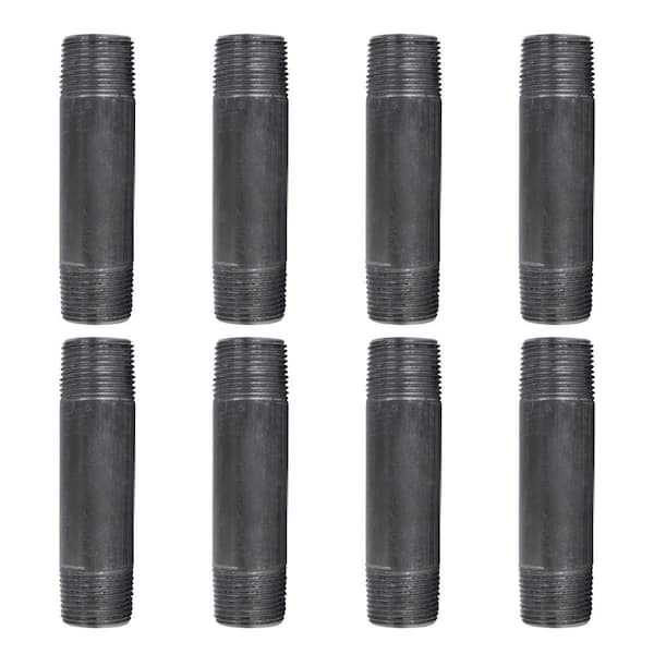 PIPE DECOR 3/4 in. x 4 in. Industrial Steel Grey Plumbing Nipple in Black (8-Pack)