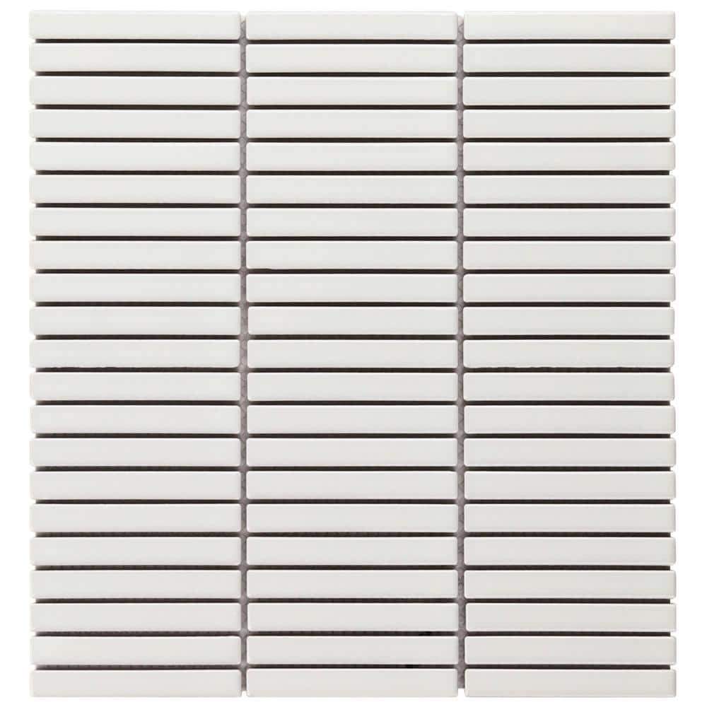 White Glossy Porcelain Stacked Mosaic Tile 11.19 x 11.9 Inch