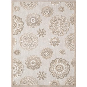 Ava Taupe 2 ft. x 4 ft. Bohemian Floral Indoor/Outdoor Area Rug