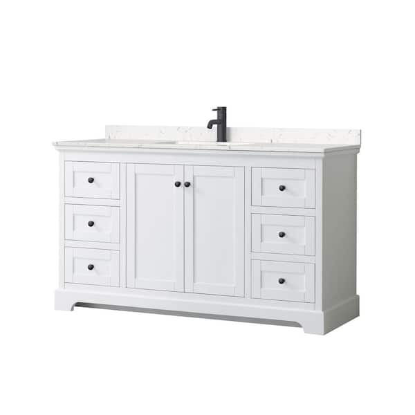 Wyndham Collection Avery 60 in. W x 22 in. D x 35 in. H Single Bath Vanity in White with Carrara Cultured Marble Top