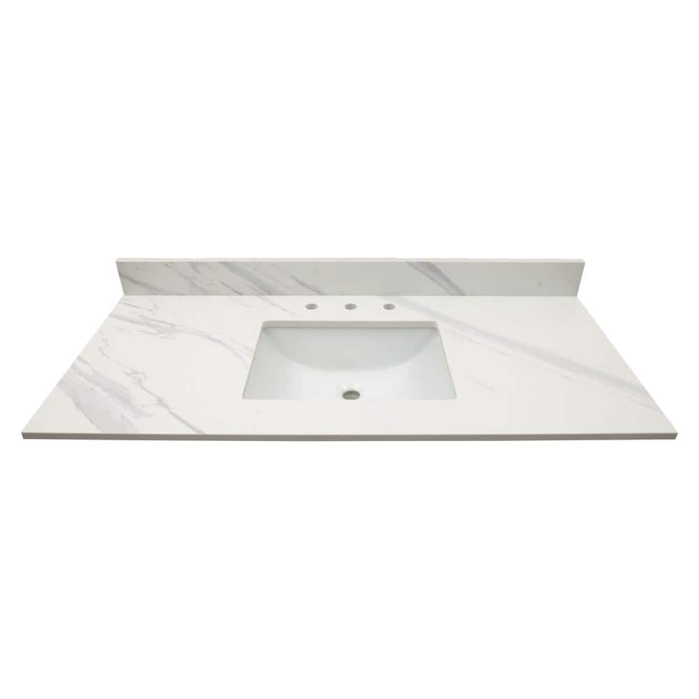 Calacatta Lumas 49-Inch White Marble Vanity Top with Single Sink