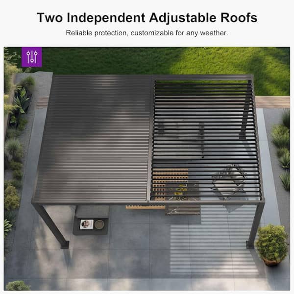 コタロウページ PURPLE LEAF 10.2 ft. x 12.3 ft. Gray Aluminum Outdoor Louvered
