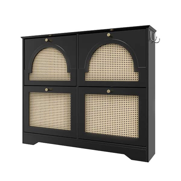 Qualler 35.4 in. H x 42.1 in. W Black Shoe Storage Cabinet with 4